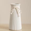 White Ceramic Vase Small Ribbed Vase Modern Scandinavian Rustic Style Off-White