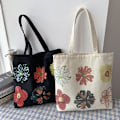 Miniatyrbillede 2 af 5: 2 stk. Canvas Tote Bag til Kvinder Skuldertaske med lynlås Arbejde Strand Rejse og Indkøbspose