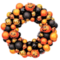 Pikkukuva 3 / 5: Oranssi ja musta kranssi, kurpitsakranssi, puukukkien kranssi, keinokukkien kranssi, Halloween-kranssi