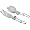 Miniatyrbillede 1 af 5: Foldbar Gaffel-Ske Spætssæt Udendørs Camping Bestik Bærbar Titanium Foldbar Spork og Ske til Picnic Vandreture Grill Udendørs Rejse (2 stk, Sølv)
