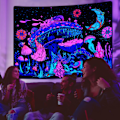 Miniatyrbillede 4 af 5: Blacklight Svampe Gobelin UV Måne og Stjerner Gobeliner Selvlysende Planter Gobelin Nattehimmel Æstetisk Gobelin Væg