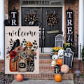 Pikkukuva 3 / 5: Halloween Tervetuloa Puutarhalippu Kukallinen Kaksipuolinen  Maalaistalon Piha Kausiluonteinen Loma Ulkokoriste 12×18 Tuumaa