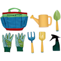 Miniatyrbillede 5 af 5: Sæt med 7 børnehaveværktøjer - spade, rive, gaffel, handsker, vandkande og kropspose, haveværktøjer til børn - udendørs legetøj
