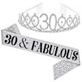 Miniatyrbillede 2 af 3: Kvinde Glitrende Rhinestone Bogstav Trykt Sash Tiara Sæt Fødselsdagsfest Tilbehør-farvesølv 60 År Gammel