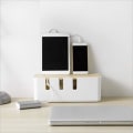 Miniatyrbilde 5 av 5: Rektangulær kabeloppbevaringsboks med trelokk, kabeldeksel for datamaskin TV, strømbrett, lader og USB-hubsystem, 30,3 * 12,4 * 11,6 cm