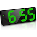 Miniatyrbild 1 av 5: 6,7\" LED Digital Spegelklocka Väckarklocka för Sängbord Morgon, Röstaktiverad/Icke Tickande/Snooze/Temperatur/Datum Tid Justerbar Ljusstyrka, Grön
