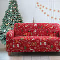 Julemønstret sofabetræk Julemand elastisk sofabetræk maskinvaskbart juletema (2-personers / sofa)