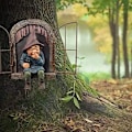 Miniatyrbillede 5 af 5: 3 stk. Elf Out The Door Træ-Klemmer Havegnom Statue, Have-Kigger Havekunst Ufattelig Træskulptur Havedekoration