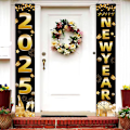 Miniatyrbillede 1 af 5: Sort Happy New Year Dørbanner, sort nytårsaften banner eller vil skabe en ekstravagant stemning til din nytårsfest 2025