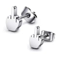 Miniatyrbillede 1 af 5: Kreative Mænd Kvinder Sjove Gothic Punk Retro Midt Finger Op Gave Rustfrit Stål Sorte Stud Øreringe (2 Par, Sort Farve)