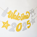 Pikkukuva 4 / 5: Kulta Happy New Year 2025 Tähtilippu 2025 Uuden Vuoden Lipun Koristeluun - Lipun Juhlatarvikkeet Seinäkoristeluun