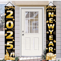 Miniatyrbillede 3 af 5: Sort Happy New Year Dørbanner, sort nytårsaften banner eller vil skabe en ekstravagant stemning til din nytårsfest 2025