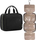 Travel toiletry bag with hanging hook and 4 compartments, waterproof - black [JUN]