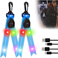 Miniatyrbillede 1 af 5: Blå 2-pak LED Skoltaske Blinkende Lys Reflektorlys med Farverige Lys USB Opladbar Blinkende Lys Reflektor til Jogging Vandring