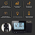 Miniatyrbild 3 av 5: Projektionsväckarklocka, Reseväckarklocka med Projektion USB-anslutning Inomhustemperatur och Luftfuktighet Bordsklocka Snooze-funktion