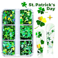 Miniatyrbild 2 av 5: 6 Rutor St. Patricks Day Nagelkonst Glitter Sekvenser, 3D Holografiska Shamrock Nagelflingor, Naglar Konst Dekaler För Kvinnor Flickor