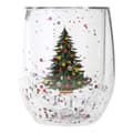 Christmas Glass Mug with Christmas Tree Design, Double-Wall Insulation, Moving Sequin Effect, 11 cm