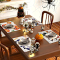 Miniatyrbilde 5 av 5: 4 stk Halloween Linstoff Servietter Kjøkken Dekorasjon Bordmatte Høytidsfest Borddekorasjon Isolasjonsmatte Halloween Bordmatter