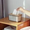 Miniatyrbillede 2 af 5: Bambus Vævsæske Dækning Holder, Transparent Ansigtsvæv Dispenser Æske, Rektangulær Papir Vævs Serviet Holder til Badeværelse