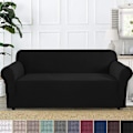 Miniatyrbild 3 av 5: Stretch Soffaöverdrag Möbelskydd Sofföverdrag Mjuk Med Elastisk Bottencheckar Fleece Universal Enfärgad Soffaöverdrag Svart 185x235cm Black 185x235cm