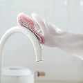 Miniatyrbild 5 av 5: Diskmaskinshandskar Återanvändbara Silikonrengöringshandskar Med Skrubb, Diskmaskinshandskar I Silikon Perfekt För Att Tvätta Disken, Köket (1 par, Rosa)