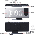 Miniatyrbild 2 av 5: Projektionsväckarklocka för sovrum, digital väckarklocka med USB-laddare, 7,4 tum stor LED-spegeldisplay radioväckarklocka, svart