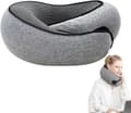 Memory Foam Neck Pillow for Airplanes - 360° Adjustable Neck Angle, Includes Eye Mask and Earplugs (Light Gray)