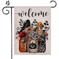 Pikkukuva 1 / 5: Halloween Tervetuloa Puutarhalippu Kukallinen Kaksipuolinen  Maalaistalon Piha Kausiluonteinen Loma Ulkokoriste 12×18 Tuumaa