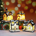 Miniatyrbild 5 av 5: Julbyhus i bymiljö, LED-julkulor i harts med varmt vitt ljus, batteridriven - juldekorationer (1 st, gul)