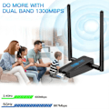 Pikkukuva 5 / 5: 1300 Mbps Langaton Verkkokortti Ohjain Ilmainen Sovitin Wifi Dual Band 2.4g/5ghz Musta