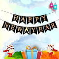 Miniatyrbillede 1 af 5: Sort Bunting Banner med Glansfuld Guld Happy New Year Happy, kan også DIY med balloner, serpentiner og andre dekorationssæt