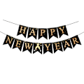 Miniatyrbillede 1 af 5: Sort Happy New Year Banner Sort Bunting med Guld Alfabet til Nytårsfest Leverandør Aftenfest Dekorationer