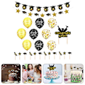 Miniatyrbillede 3 af 4: 1 Sæt Graduation Party Balloner Banner Kage Toppers Sequin Balloner Kit (Sort Guld)Sort15X8cm
