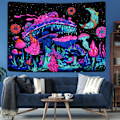 Miniatyrbillede 2 af 5: Blacklight Svampe Gobelin UV Måne og Stjerner Gobeliner Selvlysende Planter Gobelin Nattehimmel Æstetisk Gobelin Væg