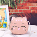 Miniatyrbillede 2 af 5: Pige-Crossbody Taske i PU Læder med Kattemotiv - Cartoon Skuldertaske, Pengepung, Satchel - Hvid