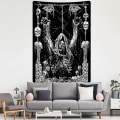 Miniatyrbillede 4 af 5: Skalle Tapestry Sort og Hvid Tapestry  Tapestries Sort Troldmand Tapestry Lodret Gotisk Tapestry Væghængning til Værelse (73× 95CM