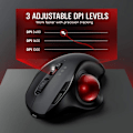 Miniatyrbilde 3 av 5: Svart 2.4G trådløs ergonomisk tommelfingerstyrt trackball-mus med programmerbar knappdesign og 3-nivåers DPI-bryter