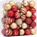 Christmas Tree Ornaments, 50 Christmas Tree Ornaments with Red and Gold Baubles, Christmas Tree Baubles with String