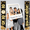 Miniatyrbillede 3 af 5: Sort Happy New Year Dørbanner 2025 | Sort Happy New Year Banner, Nytårsaften Party Supplies 2025