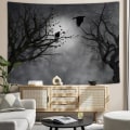 Pikkukuva 4 / 4: Mystisen Sumun Metsän Tapetti Goottilainen, Linnut Oksilla Pelottavassa Viidakossa Syvällä Tummassa Metsässä Tapetti Seinävaate, Halloween-Tapetti
