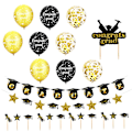 Miniatyrbillede 4 af 4: 1 Sæt Graduation Party Balloner Banner Kage Toppers Sequin Balloner Kit (Sort Guld)Sort15X8cm