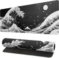 Black Ocean Wave Mouse Pad Abstract Black Gaming Mouse Pad 80x30 cm Ocean Wave Texture Non-Slip Rubber Base Wave Large Mouse Pad Stitched Edges