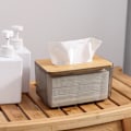 Miniatyrbillede 3 af 5: Bambus Vævsæske Dækning Holder, Transparent Ansigtsvæv Dispenser Æske, Rektangulær Papir Vævs Serviet Holder til Badeværelse