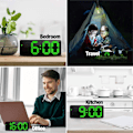 Miniatyrbild 5 av 5: 6,7\" LED Digital Spegelklocka Väckarklocka för Sängbord Morgon, Röstaktiverad/Icke Tickande/Snooze/Temperatur/Datum Tid Justerbar Ljusstyrka, Grön