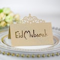 Miniatyrbillede 3 af 5: 100 stk. 3D Blomsterkrone Bordkort Ramadan Udskæring Papir Pladskort Guld