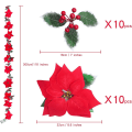 Miniatyrbillede 2 af 5: 9,8 ft Lyserød Juleblomstkrans med Lys, Røde Bær og Misteltenblade, Forudbelyst Fløjlsagtig Kunstig Juleblomstkrans til Dekoration