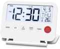 Mini hopfällbar digital väckarklocka LCD-bakgrundsbelysning termometer snooze datum tid vit