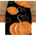 Miniatyrbillede 1 af 5: 13 x 72 tommer Vandfarve Orange Græskar Hule Squash Thanksgiving Bordløber Sort, Sæsonbestemt Efterårshøst Halloween