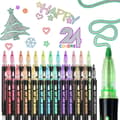 24 Dobbeltspidsede glitterpenne til tegning, scrapbooking og kortfremstilling [JUN]