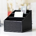Miniatyrbillede 2 af 5: Sort PU Læder Fjernbetjening Holder, Læder Fjernbetjening Opbevaringsboks Organizer, Skrivebords Organizer til TV Guide, Post, Elektro